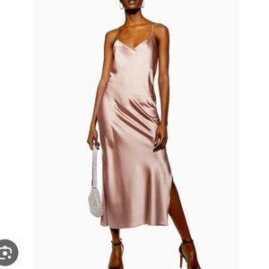TOPSHOP Plain Rose Silky Satin Criss-Cross Back Slipdress (6/2/4 Small/Medium)